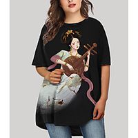 Women's Plus Size Dress T Shirt Dress Tee Dress Short Mini Dress Half Sleeve Graphic Portrait Print Basic Fall Spring Summer Black XL XXL 3XL 4XL 5XL Lightinthebox - thumbnail