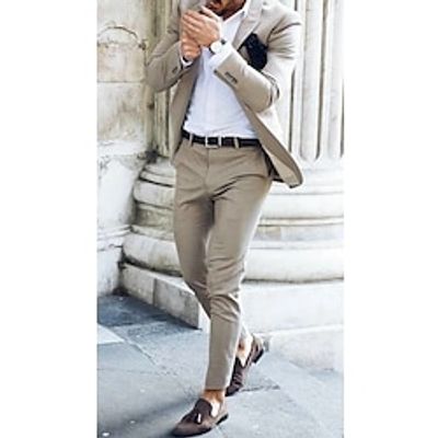 Beige Men's Wedding Suits 2 Piece Solid Colored Tailored Fit Single Breasted One-button 2023 Lightinthebox