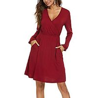 dgmyg women's v-neck long sleeve flared a-line party casual dress with pockets s wine Lightinthebox - thumbnail