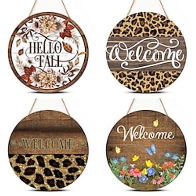 1pc, Welcome Sign Front Door Decoration,Rustic Round Wood Wall Hanging Outdoor, Fall Winter Seasonal Door Decor, Themed Wedding Birthday Anniversary Party Supp miniinthebox