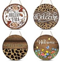 1pc, Welcome Sign Front Door Decoration,Rustic Round Wood Wall Hanging Outdoor, Fall Winter Seasonal Door Decor, Themed Wedding Birthday Anniversary Party Supp miniinthebox - thumbnail