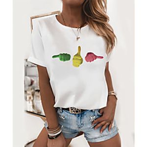 Women's T shirt Graphic Print Round Neck Tops 100% Cotton Basic Basic Top White miniinthebox