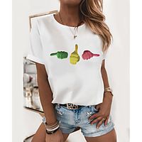 Women's T shirt Graphic Print Round Neck Tops 100% Cotton Basic Basic Top White miniinthebox - thumbnail