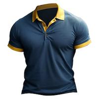 Men's Golf Shirt Golf Polo Work Casual Lapel Short Sleeve Basic Modern Color Block Patchwork Button Spring Summer Regular Fit Wine Black Blue Brown Golf Shirt Lightinthebox