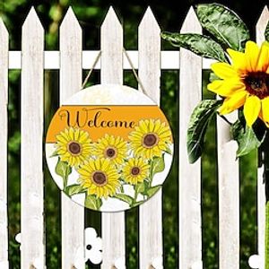 Sunflowers Wood Wall Sign, Wooden Pattern Round Plaque Sign Wall Decor Accessories, For Home Decor Room Decor Household Items miniinthebox