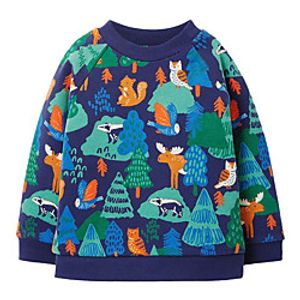 Kids Boys' Sweatshirt Long Sleeve Tree Animal Navy Blue Children Tops Fall Winter Daily Cute Indoor Outdoor Regular Fit 3-8 Years Lightinthebox