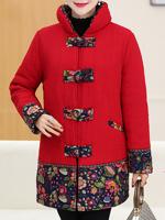 Vintage Women Printed Stand Collar Coat