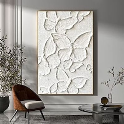 Handmade Oil Painting Canvas Wall Art Decoration Modern Texture Abstract White Butterfly for Home Decor Rolled Frameless Unstretched Painting Lightinthebox