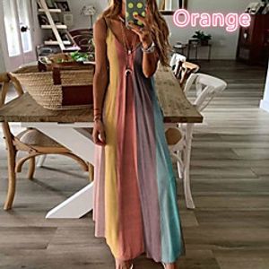 Women's Strap Dress Maxi long Dress Blue Purple Red Orange Green Gray Sleeveless Rainbow Color Gradient Spring Summer V Neck Casual 2021 S M L XL XXL XXXL Lightinthebox