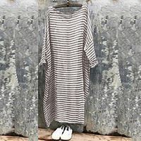 Women's Shift Dress Maxi long Dress Gray Red Long Sleeve Striped Print Fall Round Neck Casual 2021 M L XL XXL Lightinthebox - thumbnail