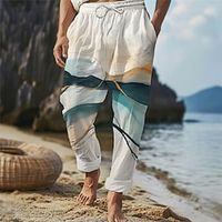 Color Block Casual Men's 3D Print Pants Trousers Outdoor Daily Wear Streetwear Polyester White Blue Green S M L Medium Waist Elasticity Pants Lightinthebox - thumbnail