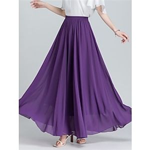 Women's Skirt Swing Long Skirt Maxi Polyester Apricot Black White Red Skirts Summer Layered Fashion Casual Street Daily One-Size Lightinthebox