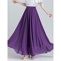 Women's Skirt Swing Long Skirt Maxi Polyester Apricot Black White Red Skirts Summer Layered Fashion Casual Street Daily One-Size Lightinthebox - thumbnail