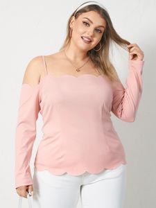 YOINS BASICS Plus Size Cold Shoulder Spaghetti Strap Scalloped Trim Long Sleeves Blouse