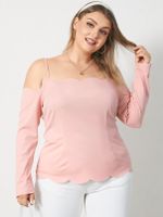 YOINS BASICS Plus Size Cold Shoulder Spaghetti Strap Scalloped Trim Long Sleeves Blouse - thumbnail