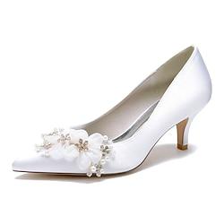 Women's Wedding Shoes Ladies Shoes Valentines Gifts White Shoes Wedding Party Valentine's Day Bridal Shoes Rhinestone Satin Flower Low Heel Pointed Toe Elegant Fashion Luxurious Satin Loafer White Lightinthebox