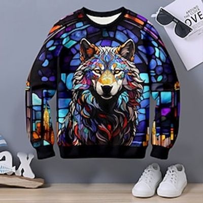 Boys 3D Wolf Sweatshirt Pullover Long Sleeve 3D Print Fall Winter Fashion Streetwear Cool Polyester Kids 3-12 Years Crew Neck Outdoor Casual Daily Regular Fit Lightinthebox