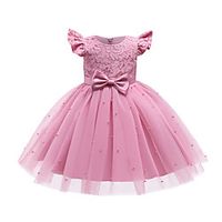 Kids Little Girls' Dress Solid Colored Color Block A Line Dress Daily Vacation Lace Bow Blushing Pink White Midi Short Sleeve Casual Princess Dresses Summer Regular Fit 1-5 Years miniinthebox - thumbnail