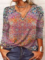 Casual Vintage Ethnic Print Long Sleeve T-Shirt