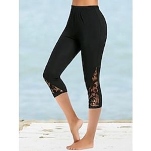 Women's Leggings Plain Lace Calf-Length High Elasticity High Waist Casual Daily Outdoor Yoga Black S M Spring  Summer Lightinthebox