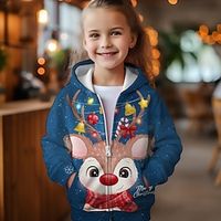 Christmas Girls' 3D Elk Hoodie Coat Outerwear Long Sleeve 3D Print Fall Winter Active Fashion Cute Polyester Kids 3-12 Years Outdoor Casual Daily Regular Fit Lightinthebox - thumbnail