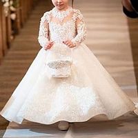 A-Line Sweep  Brush Train Flower Girl Dress Wedding Party Girls Cute Prom Dress Tulle with Bow(s) Mini Bridal Fit 3-16 Years Lightinthebox - thumbnail