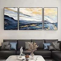 Canvas Pictures Modern Gold And Blue Wall Art Handmade Abstract Oil Painting Decor Living Room Home Decor Unframed miniinthebox - thumbnail
