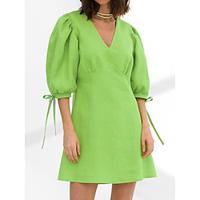 Women's Casual Dress Cotton Linen Dress Mini Dress Linen Cotton Blend Basic Modern Daily Weekend V Neck Basic 3/4 Length Sleeve Summer Spring 2023 Loose Fit Black Pink Green Plain S M L Lightinthebox