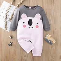 Baby Boys' Basic Animal Print Long Sleeve Romper Gray miniinthebox - thumbnail