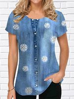 Casual Dandelion Print Crew Neck Short Sleeve T-Shirt