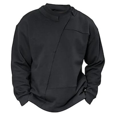 Men's Sweatshirt Black Crew Neck Plain Patchwork Sports  Outdoor Daily Holiday Streetwear Basic Casual Spring   Fall Clothing Apparel Hoodies Sweatshirts  miniinthebox