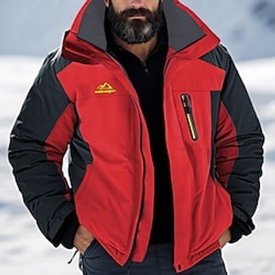 Men's Hoodie Jacket Hiking Jacket Ski Jacket Rain Jacket Outdoor Daily Wear Warm Zipper Pocket Winter Color Block Fashion Streetwear Hooded Regular Black Red Blue Army Green Gray Jacket miniinthebox