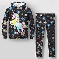 Girls' 3D Unicorn Stars Hoodie  Legging Set Long Sleeve 3D Print Fall Winter Active Fashion Daily Polyester Kids 3-12 Years Hooded Outdoor Date Vacation Regular Fit Lightinthebox - thumbnail