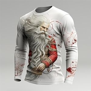 Graphic Santa Claus Fashion Designer Casual Men's 3D Print T shirt Tee Sports Outdoor Holiday Going out Christmas T shirt Red Purple Long Sleeve Crew Neck Shirt Spring   Fall Clothing Apparel S M L Lightinthebox