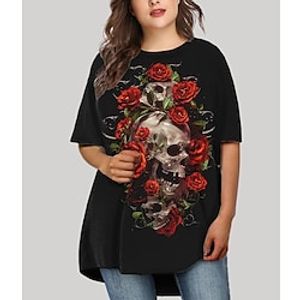Women's Plus Size T Shirt Dress Tee Dress Floral Crew Neck Print Half Sleeve Fall Spring Basic Valentine's Day Short Mini Dress Causal Daily Dress  Graphic  Skull Lightinthebox