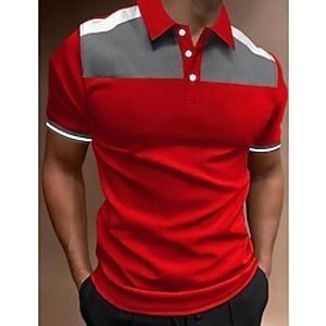 Men's Polo Shirt Button Up Polos Casual Sports Lapel Short Sleeve Fashion Basic Color Block Patchwork Summer Regular Fit Black Army Green Red Navy Blue Polo Shirt Lightinthebox