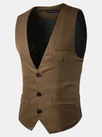 Formal Business Fashion Slim Fit Casual Pure Color Korean Style Single Breasted Vest for Men