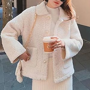 Women's Sherpa jacket Fleece Jacket Teddy Coat Windproof Warm Outdoor Work Street Daily Pocket Single Breasted Turndown OL Style Elegant Lady Modern Solid Color Regular Fit Outerwear Long Sleeve Lightinthebox