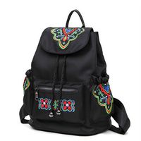 Nylon Flower Pattern National Style Large Capacity Travel Outdoor Backpack Shoulder Bag