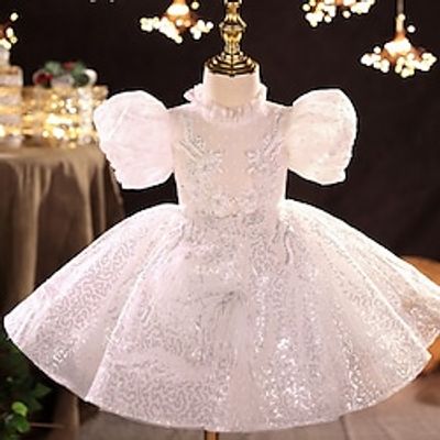 Kids Little Girls' Dress Solid Colored A Line Dress Party Christening dress Sequins Ruched Mesh Pink Knee-length Short Sleeve Princess Cute Dresses Spring Summer Regular Fit 3-10 Years Lightinthebox