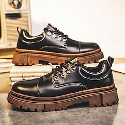 Men's Oxfords Height Increasing Shoes Lug Sole Walking Vintage Business Daily PU Lace-up Black  Yellow Black Black Blue Fall Lightinthebox