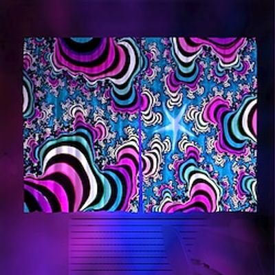 Blacklight Window Curtain UV Reactive Glow in the Dark Vortex Trippy Misty Mandala for Living Room Bedroom Kid's Room Decor Lightinthebox