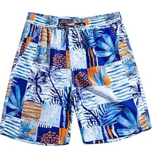 Men's Swim Shorts Swim Trunks Board Shorts Pocket Drawstring Elastic Waist Graphic Plants Comfort Breathable Knee Length Casual Daily Holiday Stylish Classic Blue Lightinthebox