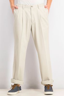 Mens Big Tall Easy Khaki Pleated Pants  Beige