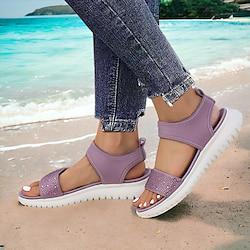 Women's Sandals Plus Size Sports Sandals Outdoor Daily Beach Flat Heel Round Toe Classic Casual Comfort Walking Knit Elastic Fabric Loafer Elastic Band Almond Black Purple Lightinthebox