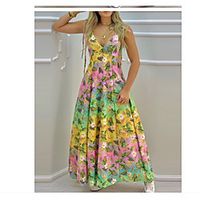 Women's Swing Dress Maxi long Dress Photo Color Sleeveless Print Spring Summer Casual  Daily 2021 S M L XL XXL Lightinthebox - thumbnail
