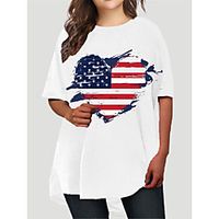 Women's Plus Size Dress T Shirt Dress Tee Dress Short Mini Dress Half Sleeve Graphic Heart Flag Print Basic Fall Spring Summer White XL XXL 3XL 4XL 5XL Lightinthebox - thumbnail
