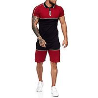 Men's Set Shirt non-printing Color Block Drawstring Short Sleeve Daily Tops Basic Blue Yellow Wine / Sports miniinthebox - thumbnail