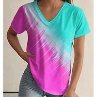 Women's T shirt Tee Color Gradient Home Casual Holiday Print Fuchsia Short Sleeve Vintage Fashion V Neck Summer Lightinthebox