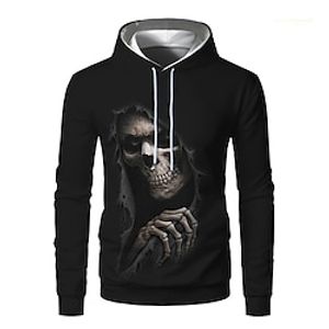 Men's Pullover Hoodie Sweatshirt Black Hooded Graphic Skeleton Print Daily Sports Streetwear Other Prints Casual Big and Tall Athletic Spring   Fall Clothing Apparel Hoodies Sweatshirts  miniinthebox